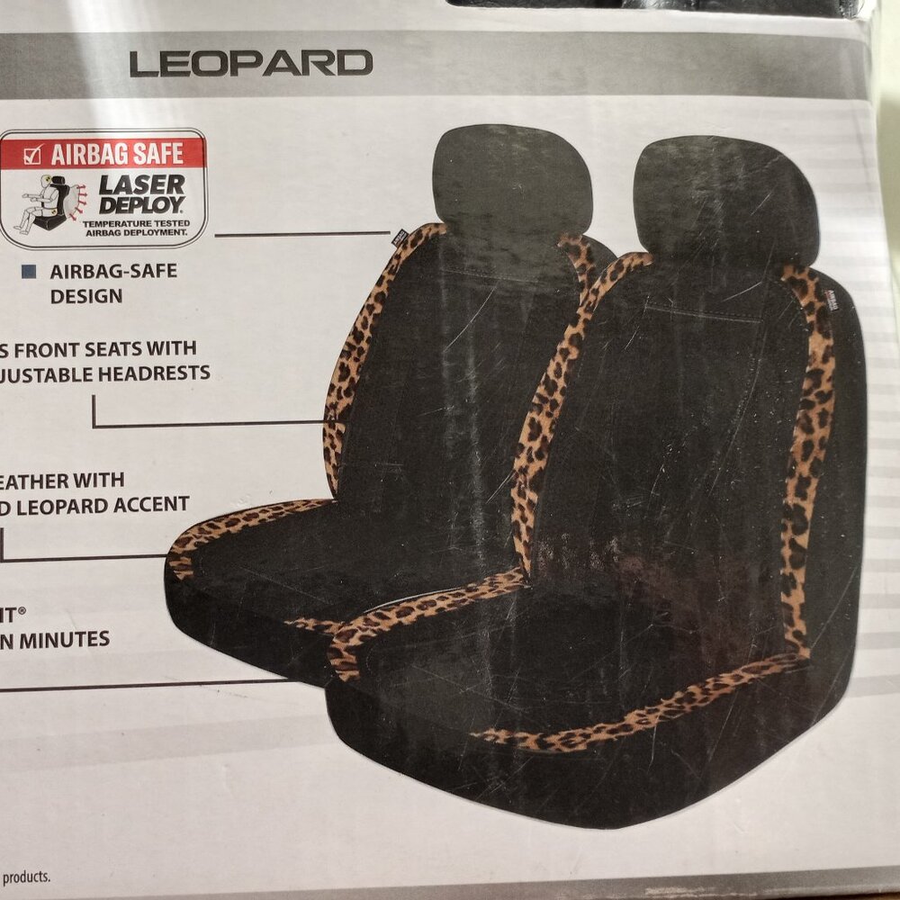Pair of Vegan leather & Faux Leopard fur Seat covers Universal Fit NWT - Picture 7 of 7